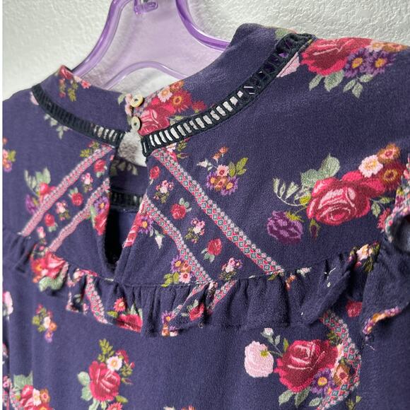 Rahi Cali Purple Multi Color Floral Print 3/4 Sleeve Ruffle Mini Dress XS - Picture 7 of 14